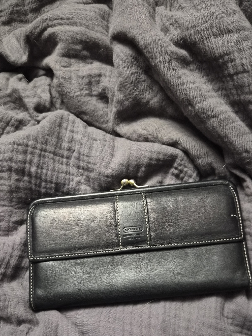 Coach Black Leather Kiss-Lock Wallet